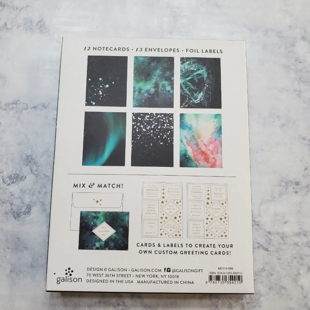 Galison Cosmos 12 Note Cards Blank Space Stickers Greetings‎